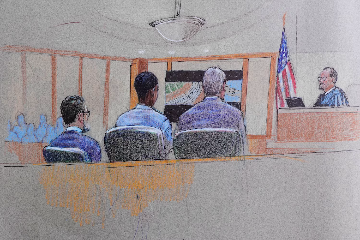 sketch of courtroom